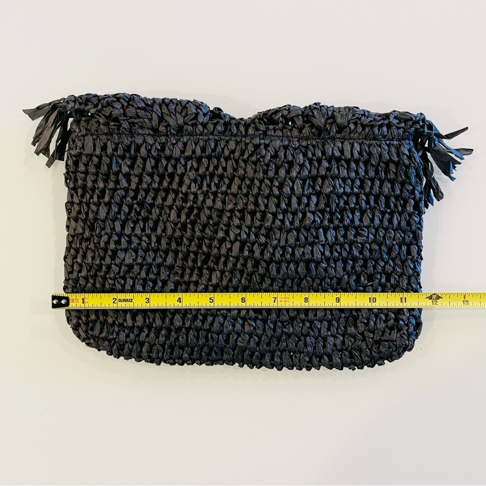 BTB Los Angeles Black Raffia Straw Clutch Purse Bag - Picture 9 of 10
